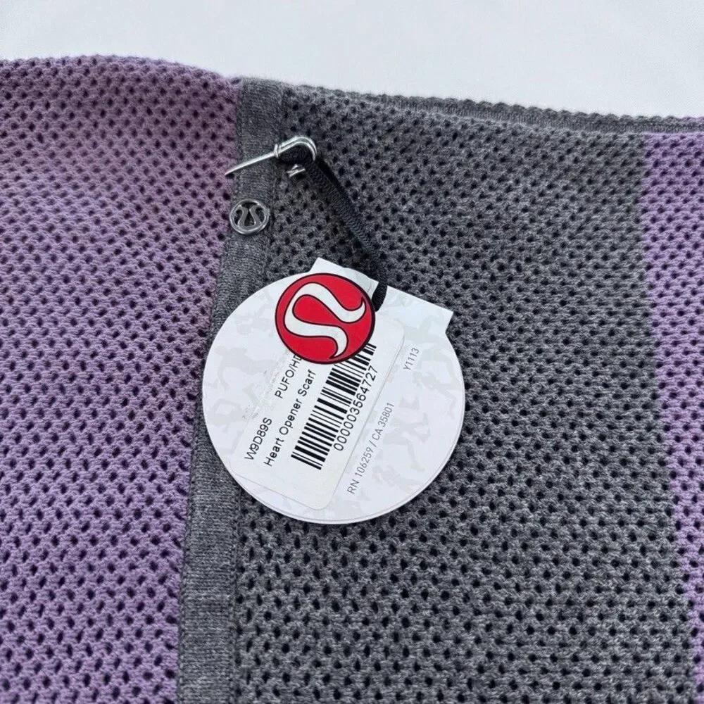 Lululemon Heart Opener Scarf Purple Grey Striped Cotton OS NWT 25x70